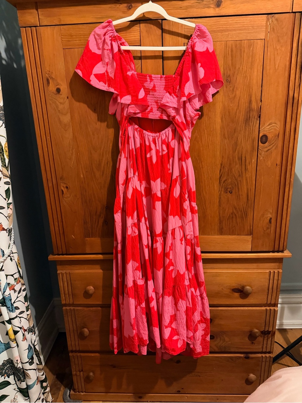 Anthropologie Red Dress with Pink Floral Print - Picture 5 of 6